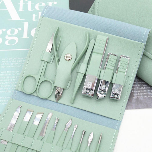 16-Piece Manicure & Pedicure Kit – Premium Stainless Steel Nail Care Set for Hand, Foot & Facial Grooming | Travel-Friendly Case Included | 16 Pcs Nail Care Set | Beauty Essentials Set ( Random Color )