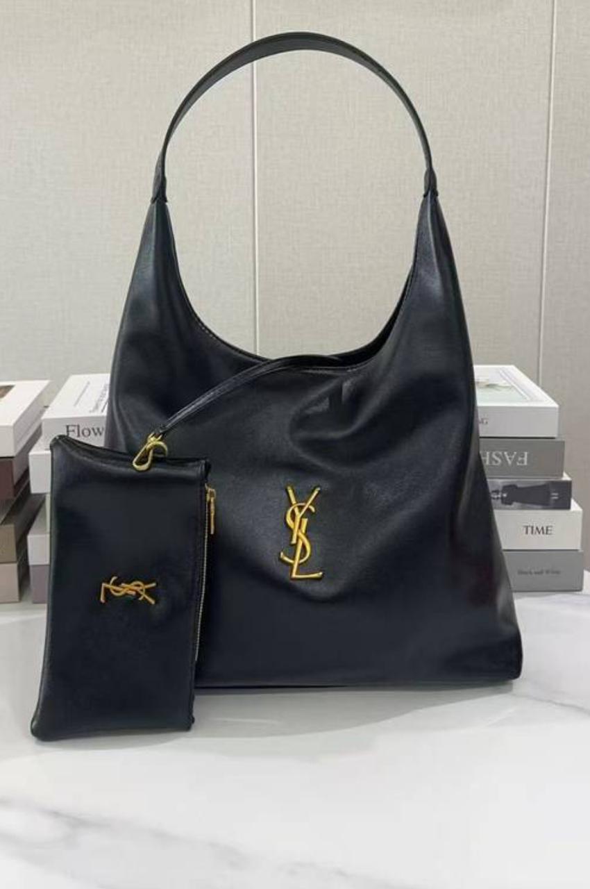 Luxury YSL Imported Tote Bag (Large Capacity) – High-Quality Black Leather Shoulder Bag with Pouch | Premium Designer Bag( without box)